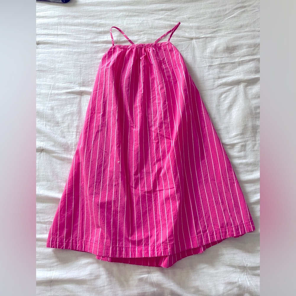 PINK WITH WHITE STRIPES COTTON FLOWY SUNDRESS - Women's Small- Brand New w/ Tags